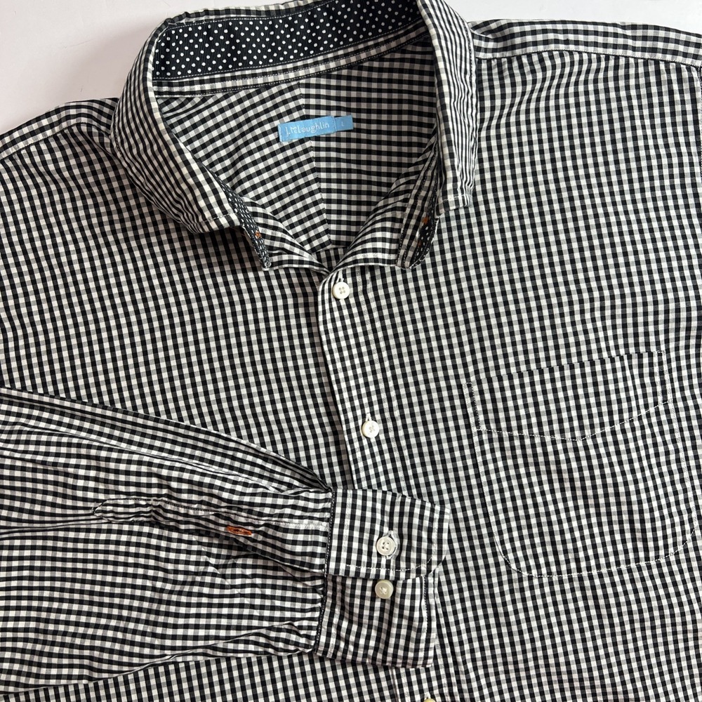 J Mclaughlin Mens Size Large Black/White Check Button‎ Down Soft Cotton Shirt